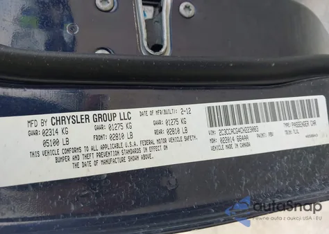 2012 Chrysler 300 Limited z USA, uszkodzony, nr VIN 2C3CCACG4CH223083